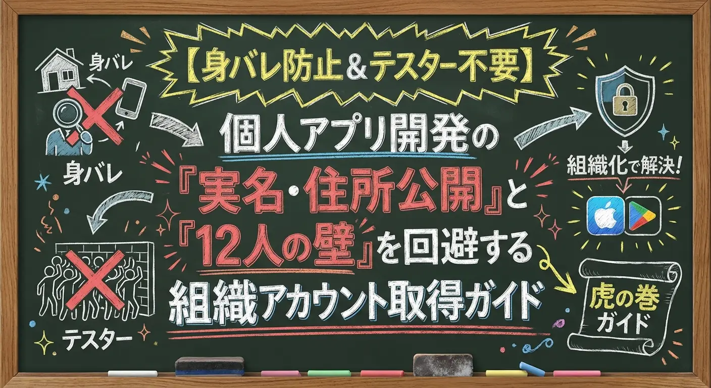 【身バレ防止&テスター不要】個人アプリ開発の「実名・住所公開」と「12人の壁」を回避する組織アカウント取得完全ガイド
